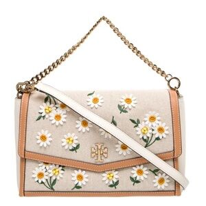 Tory Burch Kira Daisy Embroidered Tan and White Crossbody Shoulder Bag NWOT